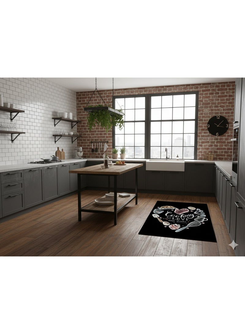 Modern 3D Kitchen Runner Rug - "Cooking is Love" Design - 120x180 cm - Anti-Slip Backing & Washable - Image 3